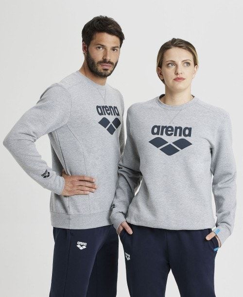 Pullover Uomo Arena Logo Crewneck Grigie | 81205DUTM