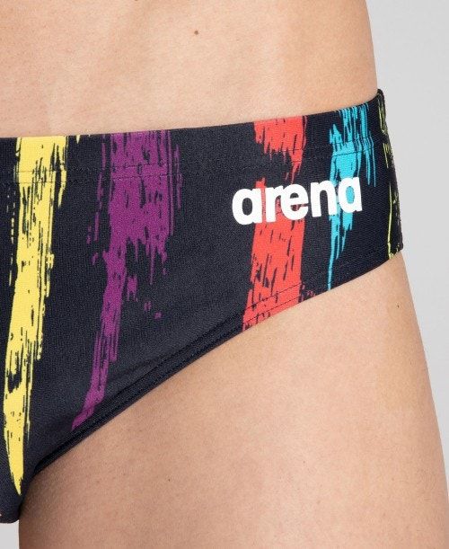 Slip Uomo Arena Team Painted Stripes Brief Nere Colorate Gialle | 28905ZEJS