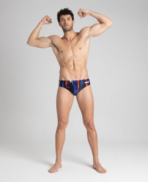 Slip Uomo Arena Team Painted Stripes Brief Nere Colorate Bianche | 07321GUWN