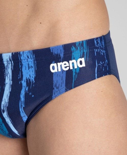 Slip Uomo Arena Team Painted Stripes Brief Blu Marino Colorate Verde Acqua | 01357QMRT