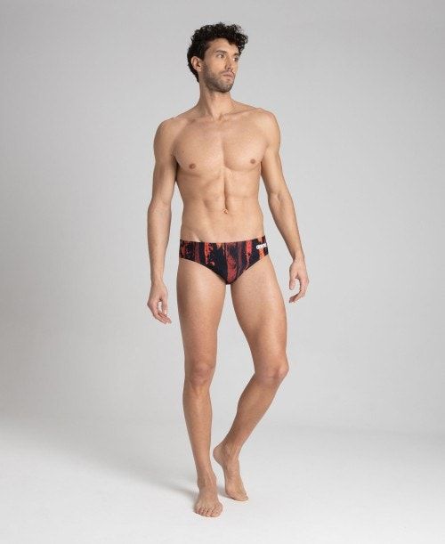 Slip Uomo Arena Team Painted Stripes Brief Nere Colorate Rosse | 86934USWG