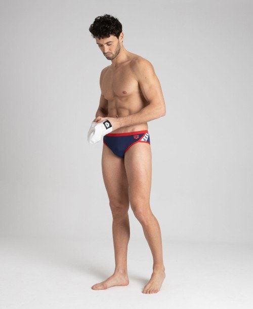 Slip Uomo Arena Team Stripe Brief Blu Marino Rosse | 42510WZBF