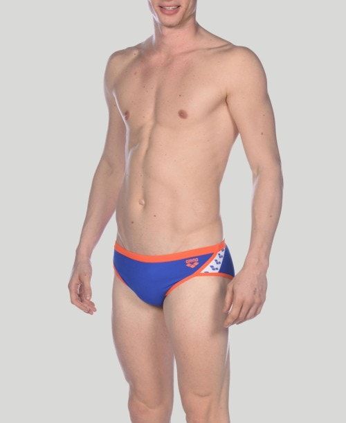 Slip Uomo Arena Team Stripe Brief Blu Rosa | 83620QVRZ