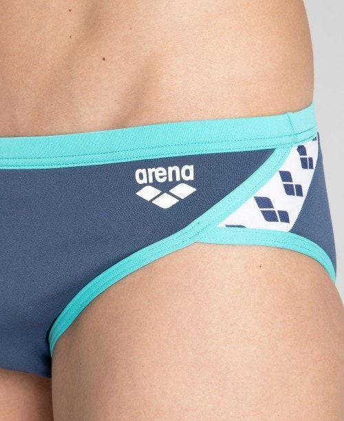 Slip Uomo Arena Team Stripe Brief Grigie Scuro Menta | 96015LHYZ