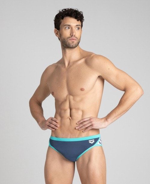 Slip Uomo Arena Team Stripe Brief Grigie Scuro Menta | 96015LHYZ