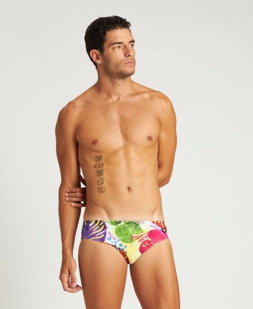 Slip Uomo Arena Tropics Brief Bianche Bianche Colorate | 23651VFKD