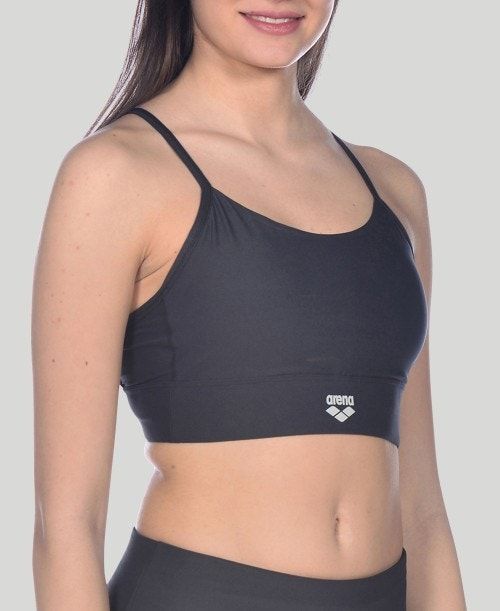 Top Donna Arena Gym Bra Top Cross Straps Nere Nere | 93120CZEJ