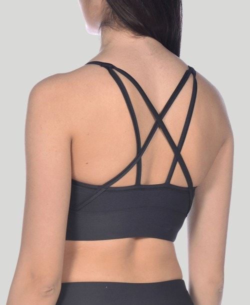 Top Donna Arena Gym Bra Top Cross Straps Nere Nere | 93120CZEJ