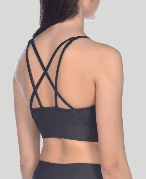 Top Donna Arena Gym Bra Top Cross Straps Nere Nere | 93120CZEJ