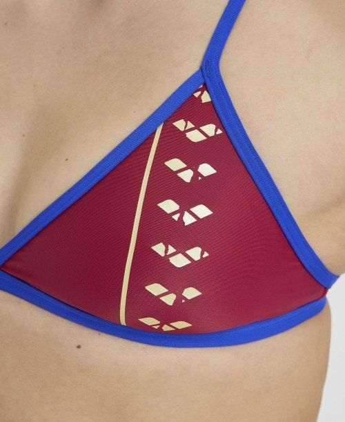 Top Donna Arena Icons Logo Triangle Top Bikini Bordeaux Blu | 65378JXWY